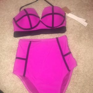 Pink swim suit.